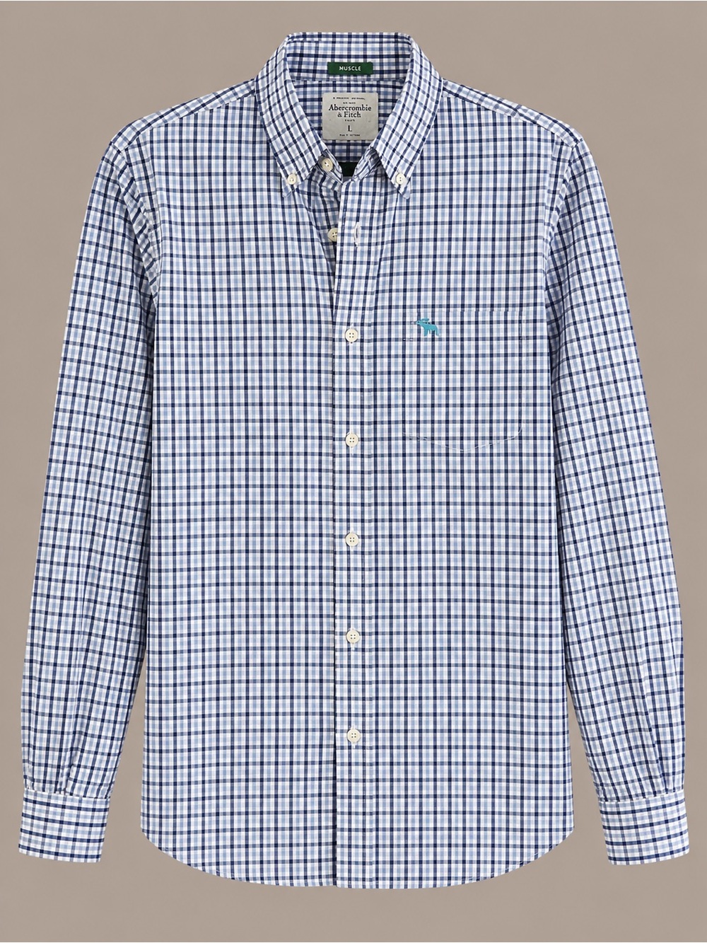 Abercrombie & Fitch Men's Blue and White Check Button-Down Shirt